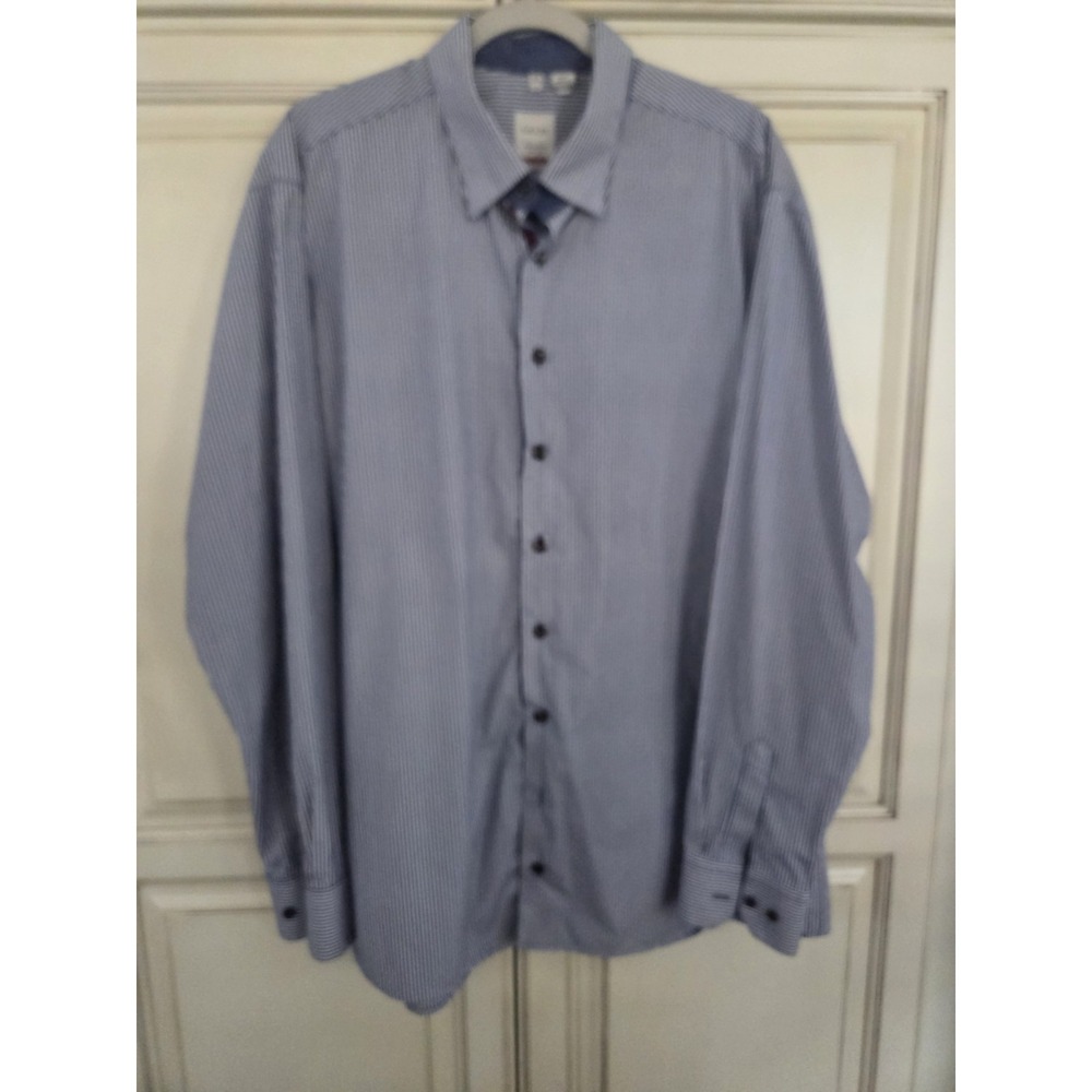 Haupt Modern Fit Button Up Shirt Men's‎ Xxl Blue Navy White Striped Diamond